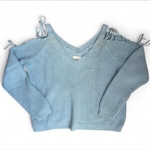 La Hearts Off-the-Shoulder Light Blue Sweater